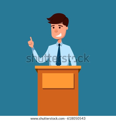 Cartoon Businessman Giving Presentation Podium Thumbs Stock Vector ...