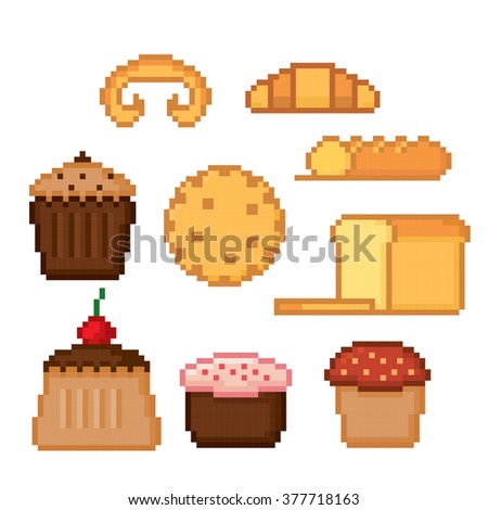 Bakery Pastry Icon Set Pixel Art Stock Vector 377718169 ...