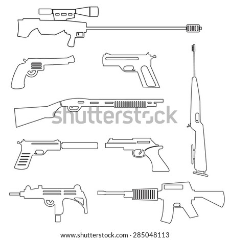 Set Gun Icons Sketch Pistol Machine Stock Vector 191102126 - Shutterstock