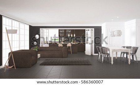 Minimalist White Brown Living Kitchen Scandinavian Stock Illustration 586010399  Shutterstock