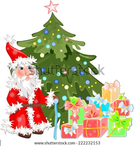 Santa Puts Presents Under Christmas Tree Stock Vector 155656586 ...