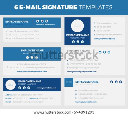 Set 8 Flat Modern Email Signature Stock Vector 594891269 Shutterstock Modern Email Signature Templates