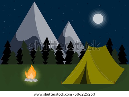 Family Adventure Camping Evening Scene Tent Stock Vector 461355262 ...