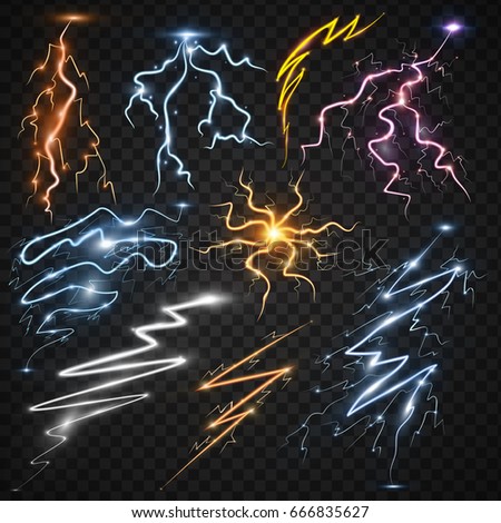 Lightning Bolt Storm Strike Realistic 3d Light Thunder Magic And Bright Lighting Effects Vector Lightning Bolt Storm Strike Realistic 3d Light Thunder Magic And Bright Lighting Effects Vector