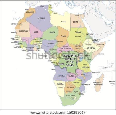 Full Color Map Africa Country Names Stock Illustration 68595955 ...