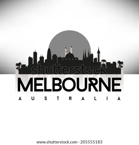 Melbourne Australia Skyline Silhouette Black White Stock Vector ...