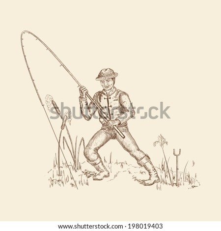 Hand Drawing Fisherman Stock Vector 287340158 - Shutterstock