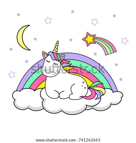 Stickers Set Unicorn Rainbow Star Cloud Stock Vector 585377198 - Shutterstock