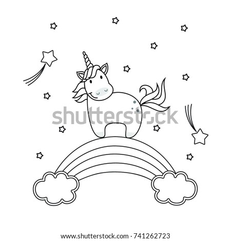 magic cute unicorn stars rainbow poster stock vector