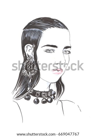 Sketch Girl Beads Stock Vector 109146518 - Shutterstock