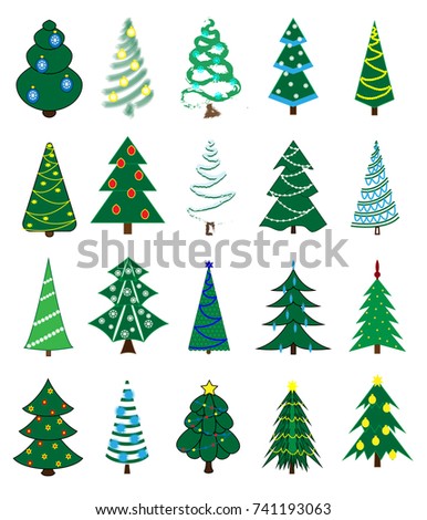 Different Christmas Tree Set Vector Illustration Stock Vector 520131199 ...