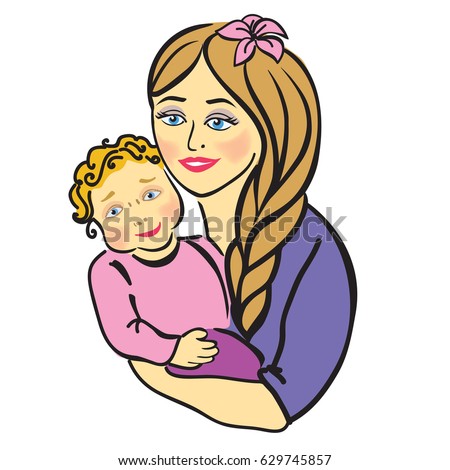 Cartoon Illustration Mother Breastfeeding Her Baby Stock Illustration ...