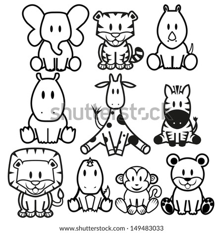 Vector Cute Wild Animals Set Stock Vector 149483033 - Shutterstock