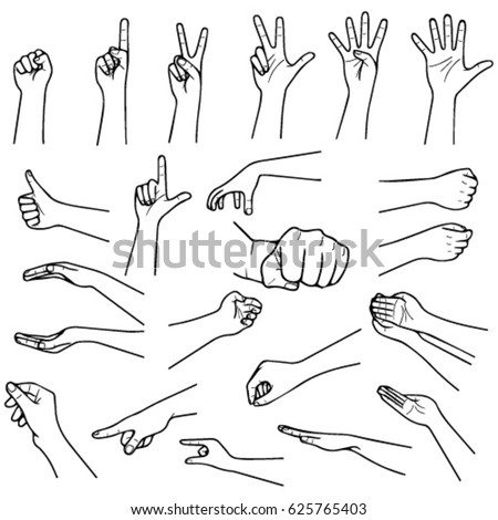 Hand Collection Vector Line Illustration Stock Vector