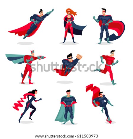 Superhero Action Set Superhero Character 9 Stock Vector 357063362 ...