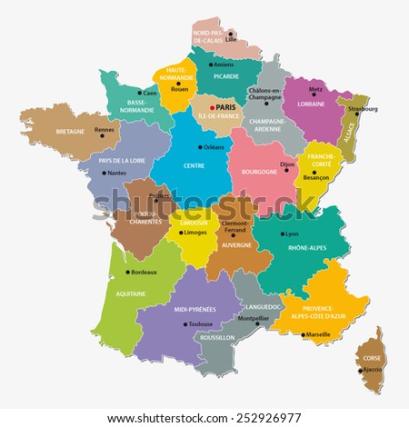 Colorful France Map Regions Main Cities Stock Vector 33001708 ...