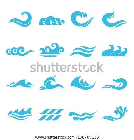 Collection Ocean Logo Waves Seagulls Stock Vector 662921065 - Shutterstock