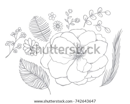 Hand Drawn Flowers Abstract Design Ornate Stock Illustration 291438962