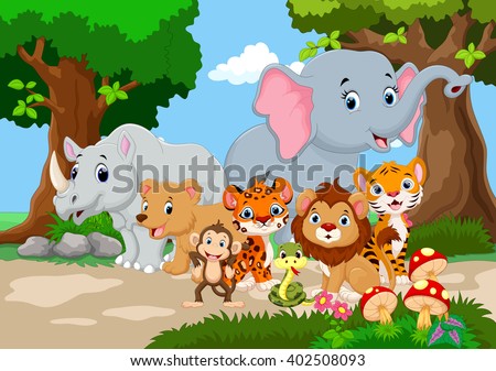 Wildlife Animals Background Illustration Cute Various Stock Vector ...