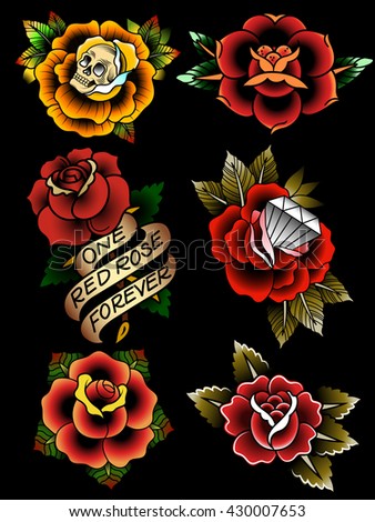 Traditional Tattoo Flowers Set Old School Stock Vector 430007647 ...
