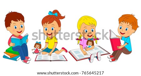 Stickman Illustration Featuring Kids Reading Books Stock Vector ...