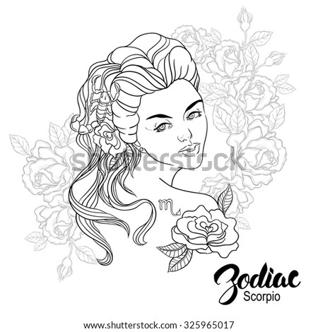 Zodiac Illustration Scorpio Girl Flowers Design Stock Illustration ...