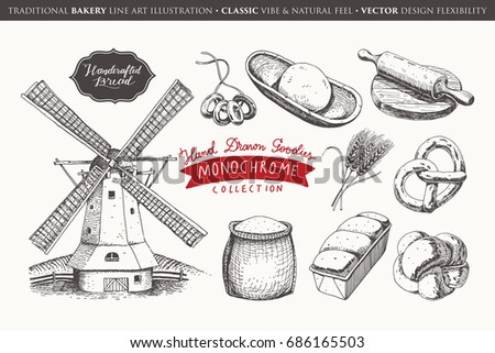 Hand Drawn Sketch Illustration Bakery Collection Stock Vector 397646662