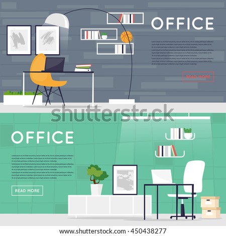 stock vector office interior business designer workspace working place co working open space flat design 450438277