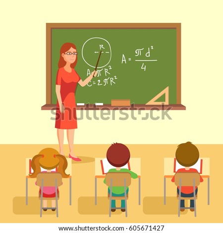 Teacher Pupils Classroom Cartoon Illustration Classroom Stock ...