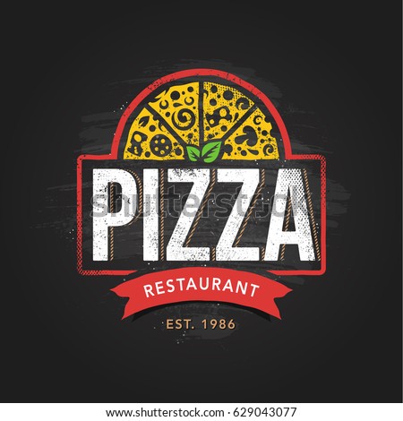 Pizzeria Vector Emblem On Blackboard Pizza Stock Vector 635547866 ...