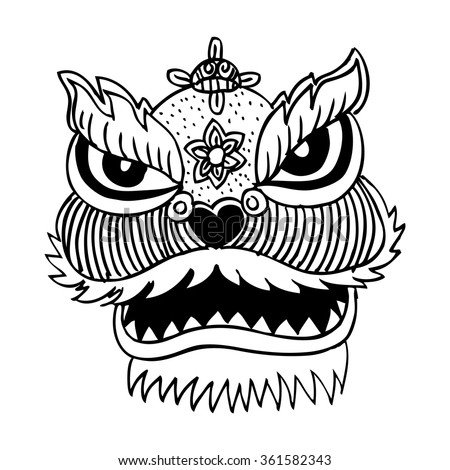 Lion Dance Head Hand Drawing Illustration Stock Vector 