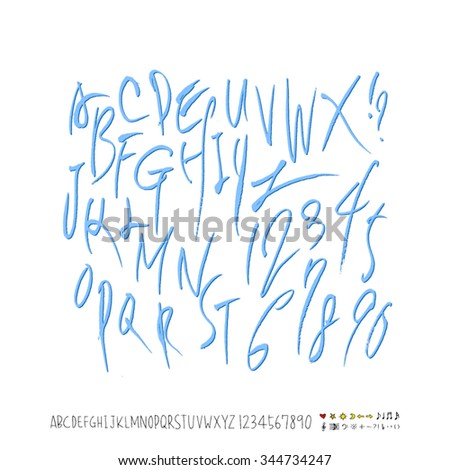 stock vector alphabet and numbers handwritten alphabet vector 344734247