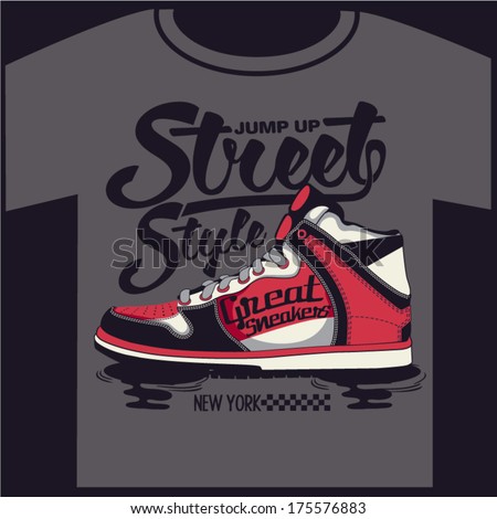 sneakers graphic design for t-shirt - stock vector