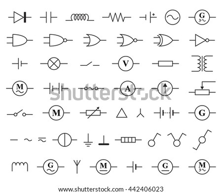 Electronic Electric Symbols Black Isolated On Stock Vector 442406023 ...