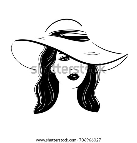 Silhouette Beautiful Woman Elegant Hat Vector Stock Vector 112215449 ...