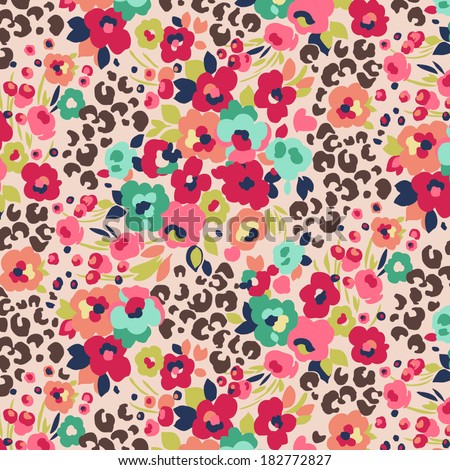 Seamless Pattern Steunk | cute flower seamless mix leopard vector stock vektorgrafik Seamless Pattern Steunk | cute flower seamless mix leopard vector stock vektorgrafik