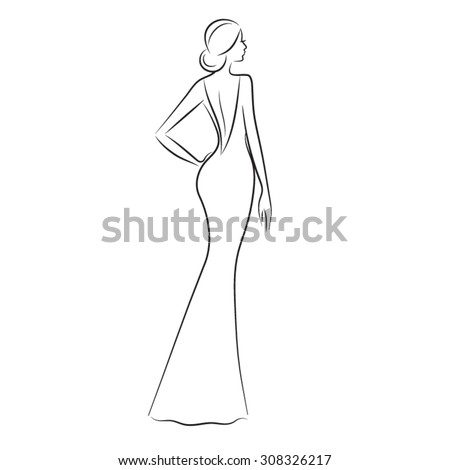 Fashion Model Sketch Silhouette Beautiful Woman Stock Vector 293062091 ...
