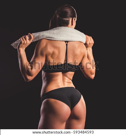 Female Bodybuilders Muscular Back Flexing Stock Photo ...