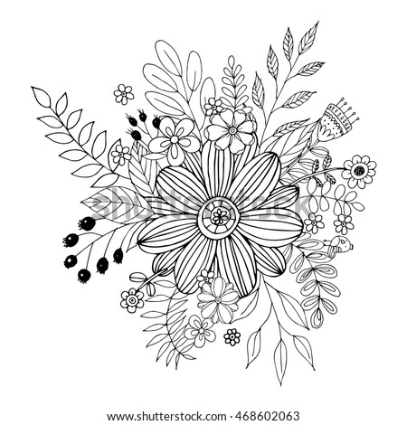 Flower Doodle Drawing Freehand Vector Coloring Stock Vector 464827805 - Shutterstock
