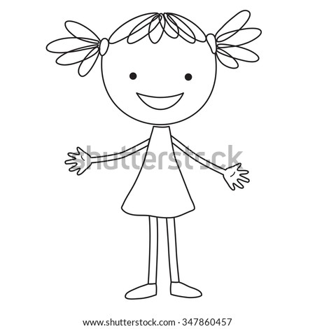 Cute Cartoon Girl Black White Vector Stock Vector 30385372 - Shutterstock