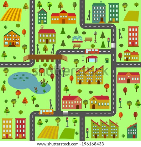 Seamless Map City Stock Vector 92097605 - Shutterstock