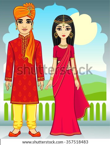 Animation Indian Princess Traditional Clothes Gold Stock Vector ...