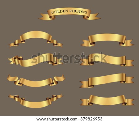 Set Premium Golden Ribbons Your Design Stock Vector 