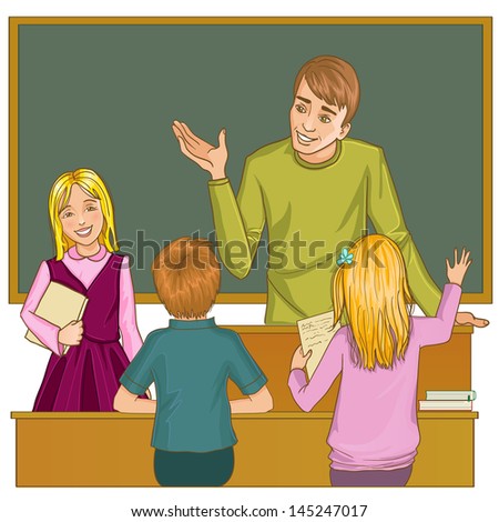 Teacher Blackboard Explains Children Mathematics Vector Stock Vector ...