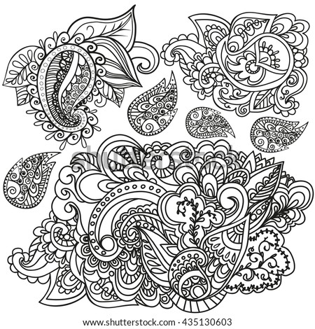 Henna Flowers Paisley Mehndi Tattoo Doodles Stock Vector 116481811 ...
