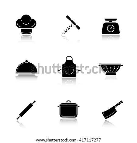 Restaurant Kitchenware kitchen tools drop shadow icons set stock vector 350629475 Restaurant Kitchenware kitchen tools drop shadow icons set stock vector 350629475