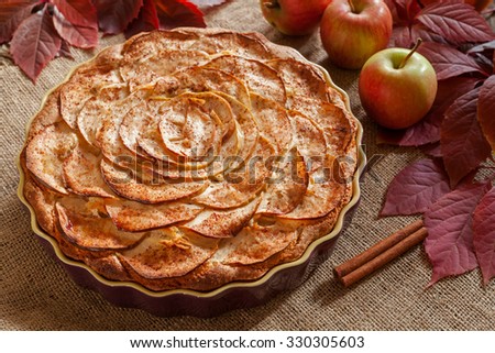 Homemade Gourmet Apple Pie Baked Sweet Traditional Dessert With Cinnamon And Apples On Vintage Background Homemade Gourmet Apple Pie Baked Sweet Traditional Dessert With Cinnamon And Apples On Vintage Background