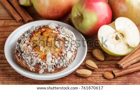 Homemade Apple Pie With Almonds And Cinnamon Dessert For Tea In A Rustic Style Homemade Apple Pie With Almonds And Cinnamon Dessert For Tea In A Rustic Style