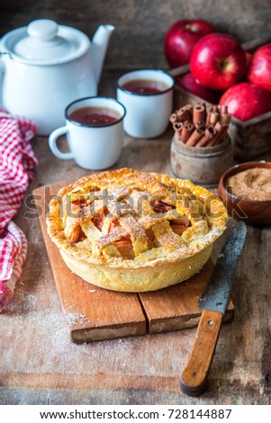 Rustic American Style Apple Pie With Lattice On Top Rustic American Style Apple Pie With Lattice On Top