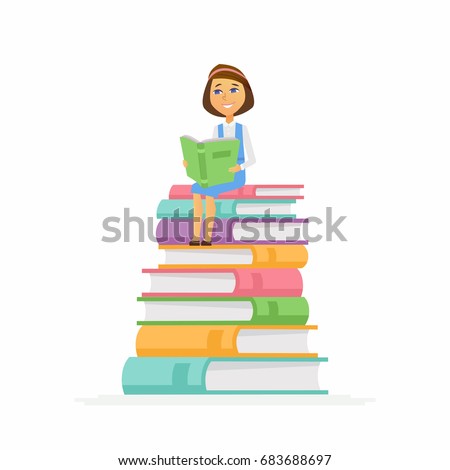Kids Reading On Big Pile Books Stock Vector 96003017 - Shutterstock